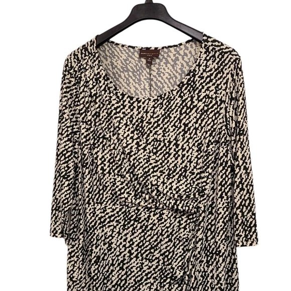 Dana Buchman Dress Womens 2X Black Ivory Print Jersey Knit Faux Wrap - Picture 3 of 6
